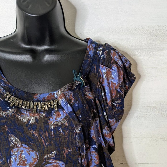 Simply Vera Abstract Floral Pleated Puff Sleeve Embellished Knit Top Size XS NWT - Picture 5 of 7